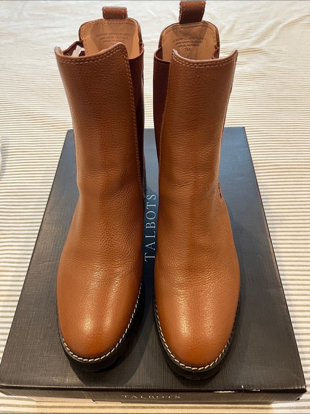Talbots Cognac Brown Leather Chelsea Ankle Boots